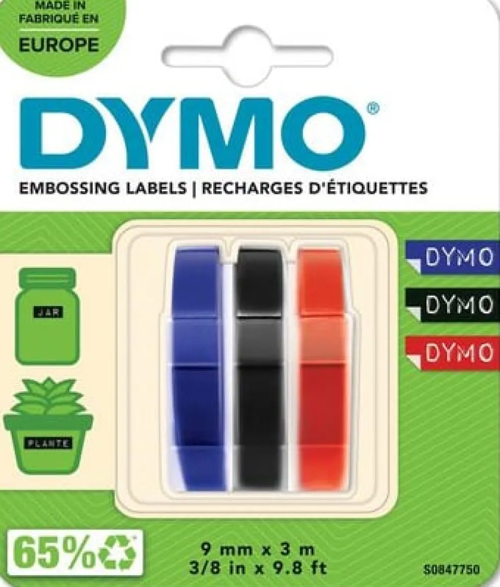 Präglingsband DYMO 9mmx3m r-b-s 3/fp