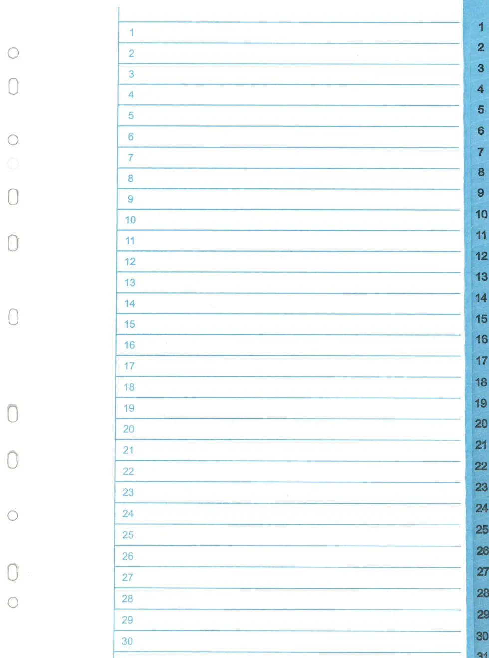 Pärmregister papper A4 1-31