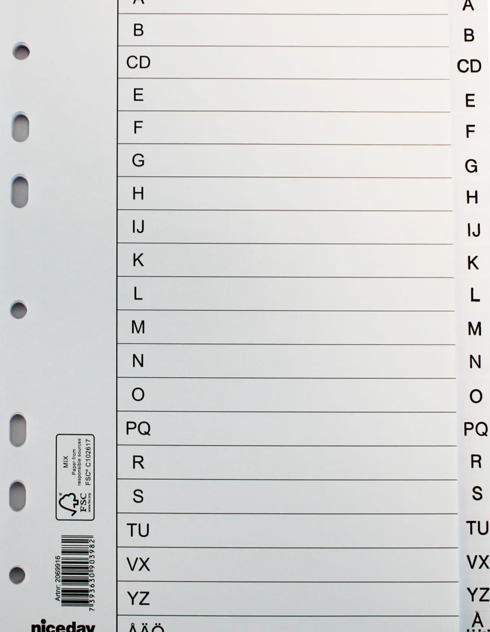 Pärmregister papper A5 A-Ö