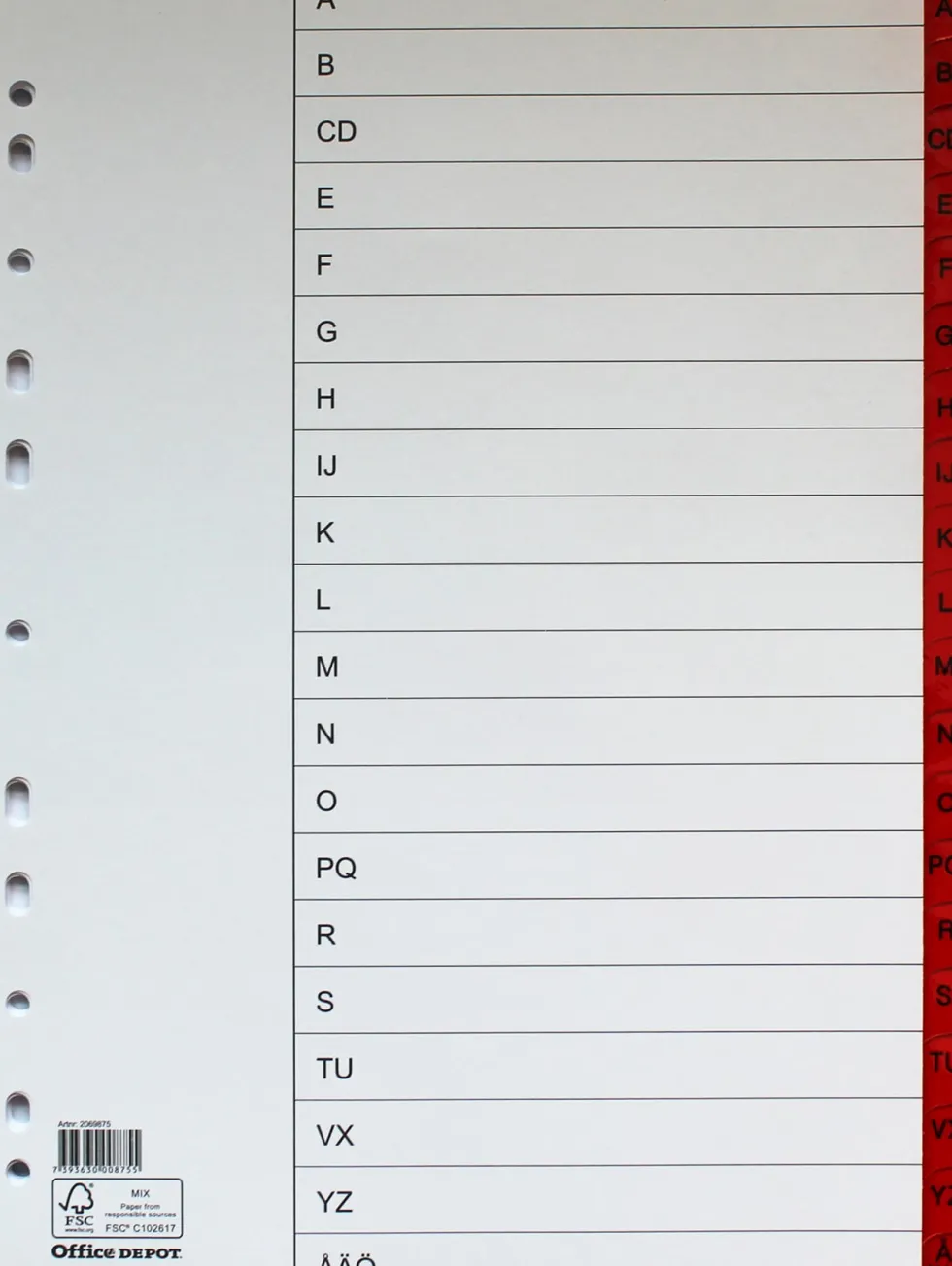 Register flikförstärkt A4 A-Ö