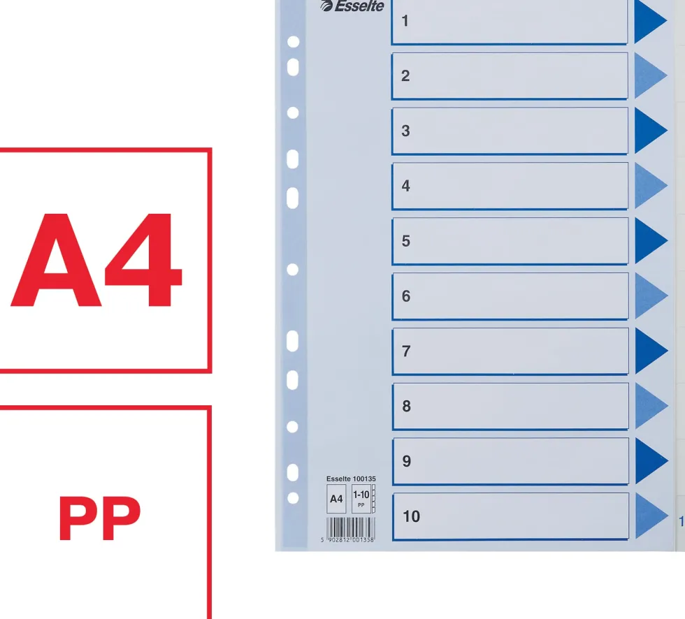 Register Non-Stop A4/1-10 rubrikblad vit