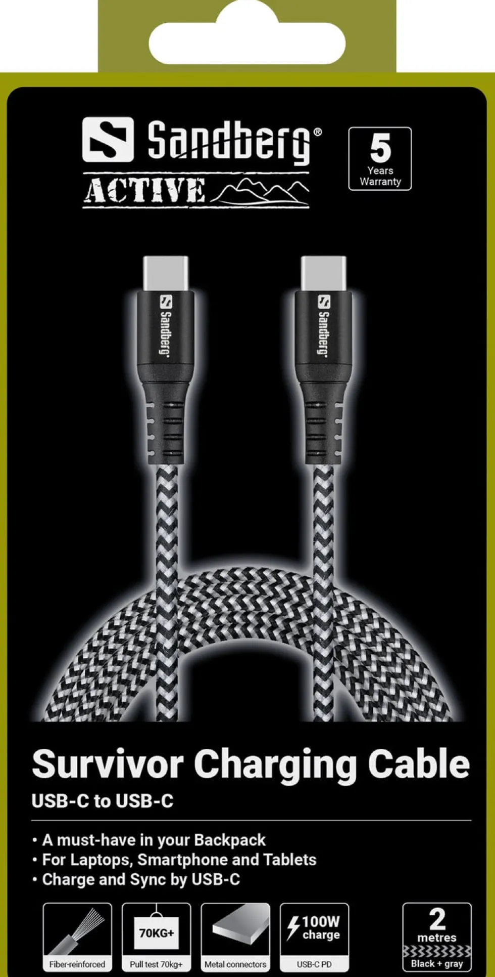 SANDBERG Survivor USB-C Cable 2M 100W