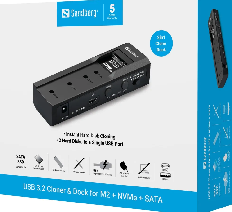 Sandberg USB-3 Cloner+Dock M2+NVMe+SATA