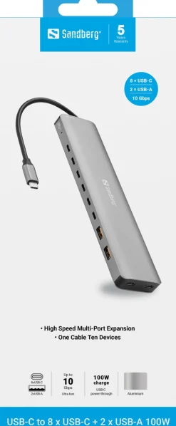 SANDBERG USB-C to 8 x USB-C + 2xUSB-A 100W