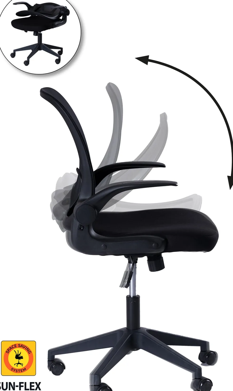 Skrivbordsstol SUN-FLEX®HIDEAWAY CHAIR, Svart, fällbar rygg