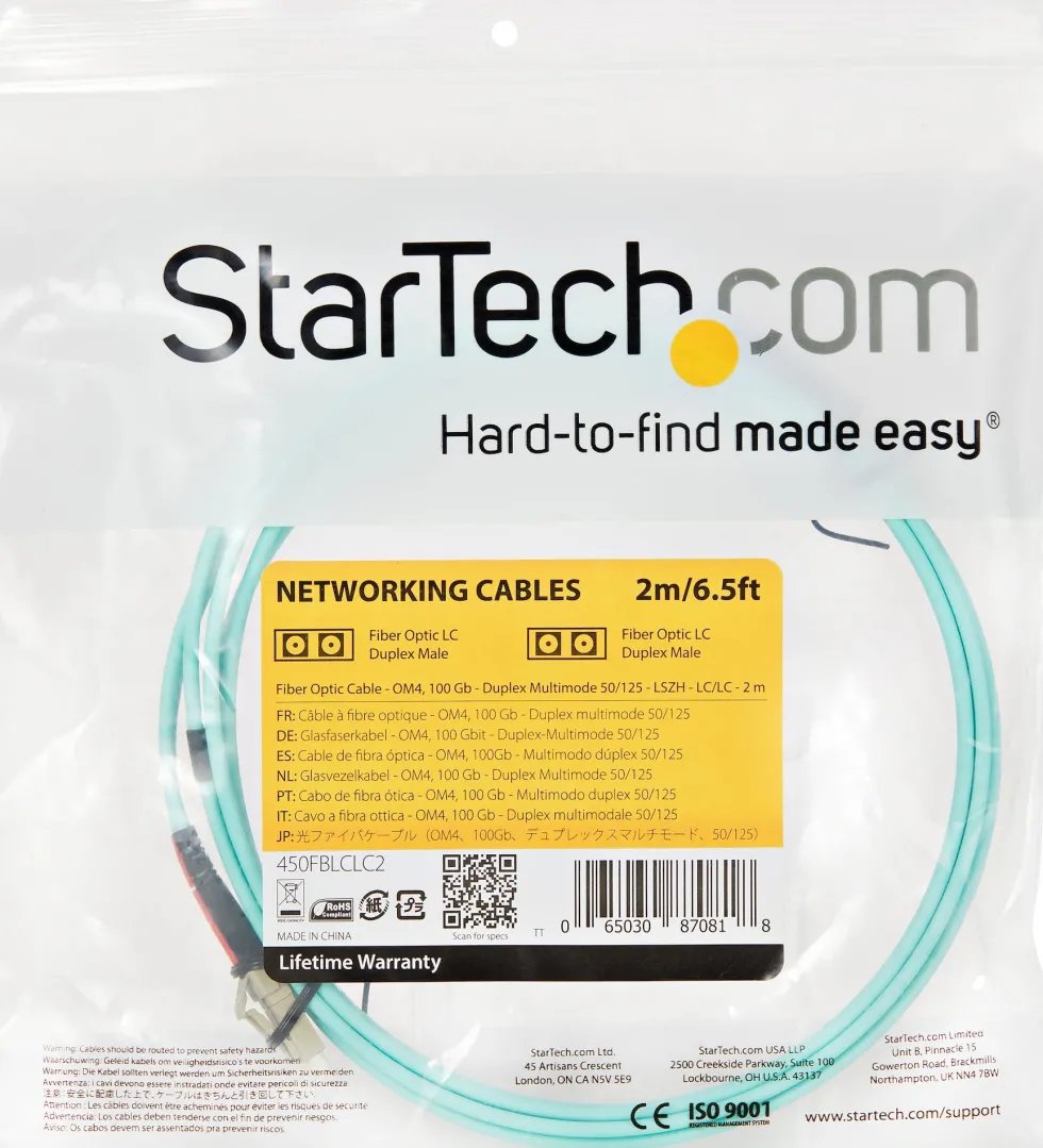 Startech Aqua OM4 Duplex Multimode Fiber - 2m / 6 ft - 100 Gb