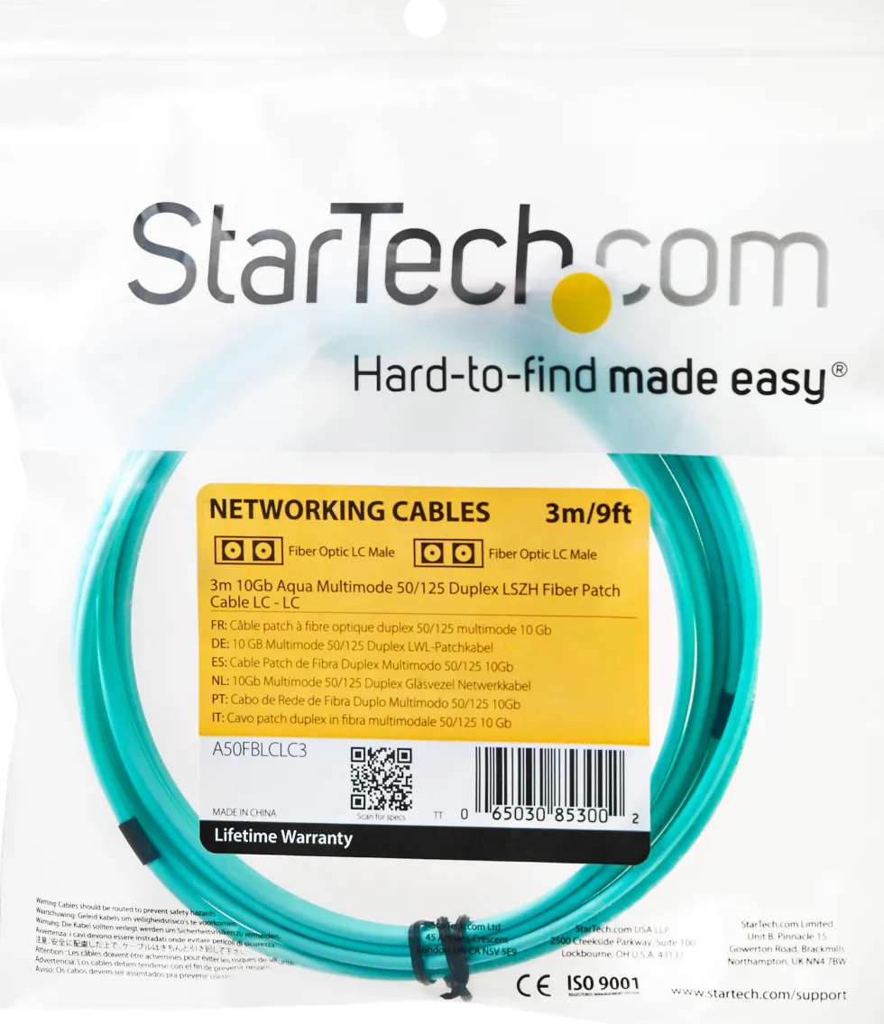 StarTech.com 3m Fiber Optic Cable - 10 Gb Aqua - Multimode
