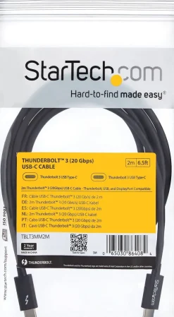 StarTech 2m (6.6ft) Thunderbolt 3 Cable, 20Gbps, 100W PD, 4K