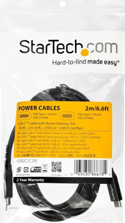 StarTech 2m 6ft USB C to USB C Cable - 5A PD - USB 2.0 USB-IF