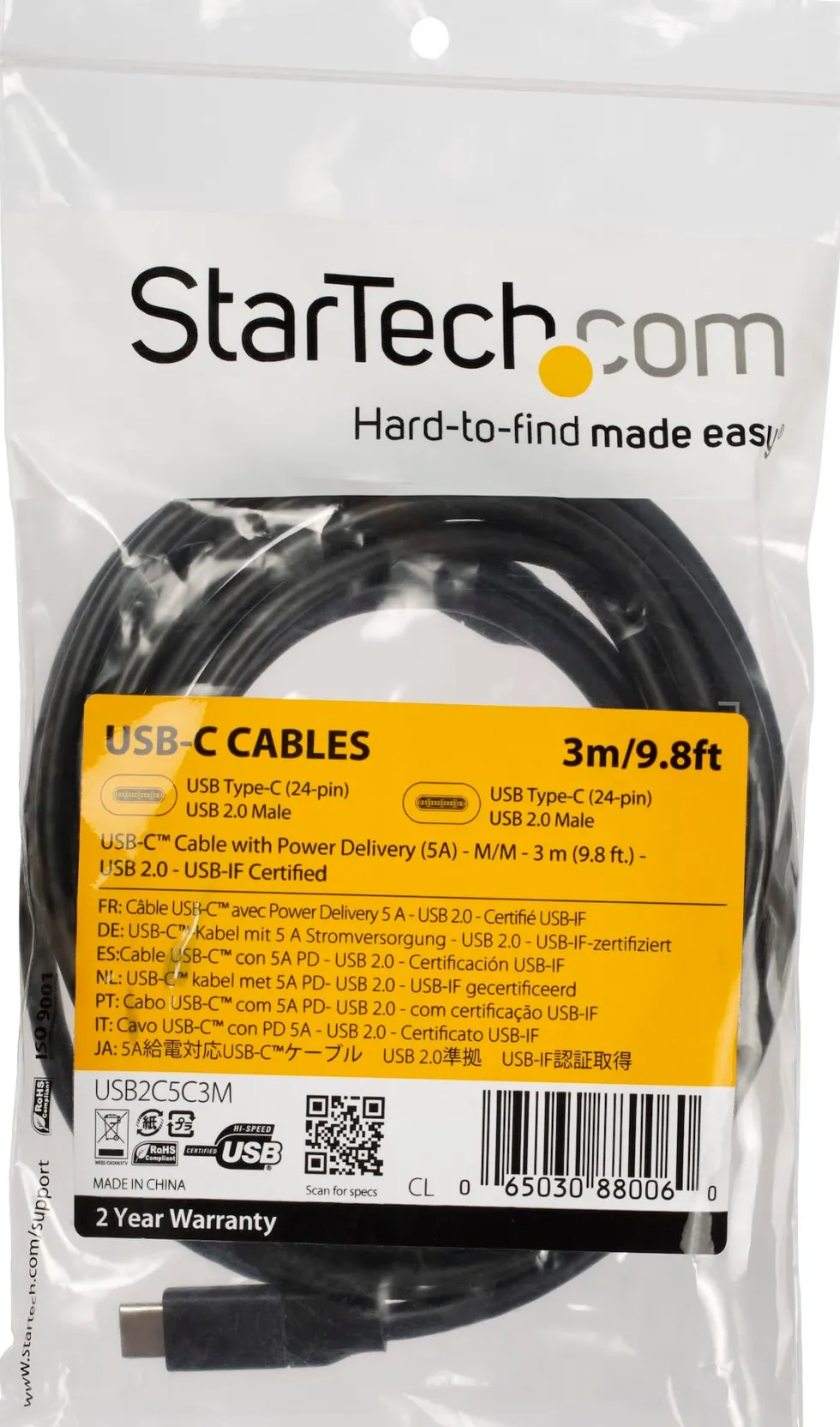 StarTech USB C To USB C Cable - 10 ft / 3m - USB-IF Certified