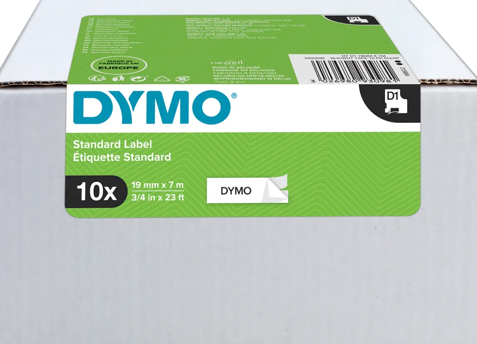 Tape DYMO D1 19mm Svart på Vit Bulk