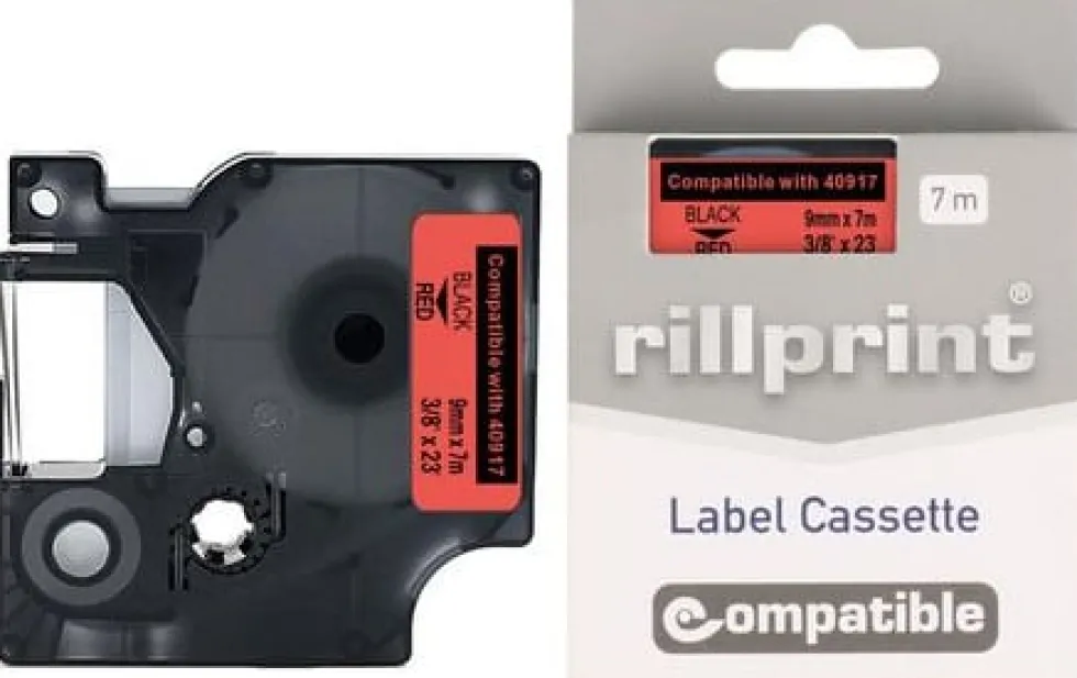 Tape 9mm svart på röd
