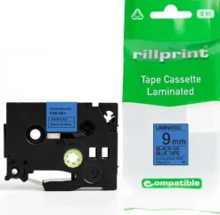 Tape 9mm TZe-521 svart på blå