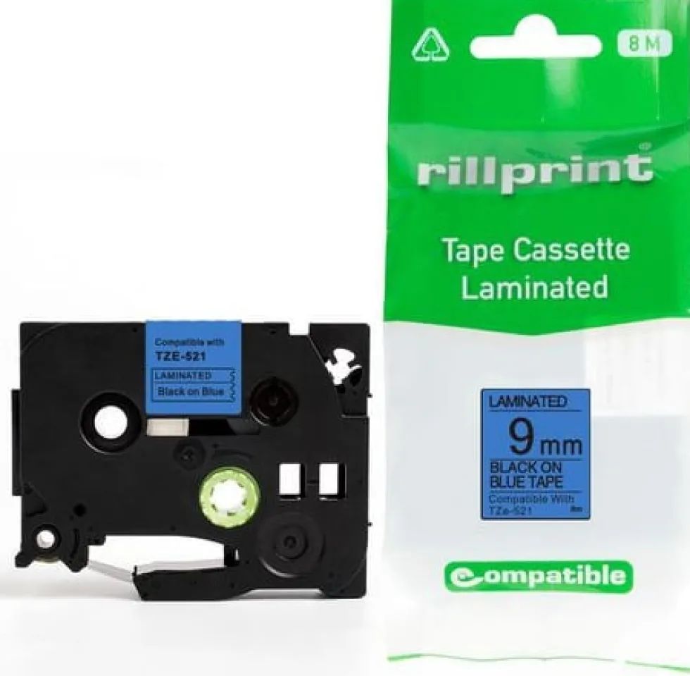 Tape 9mm TZe-521 svart på blå