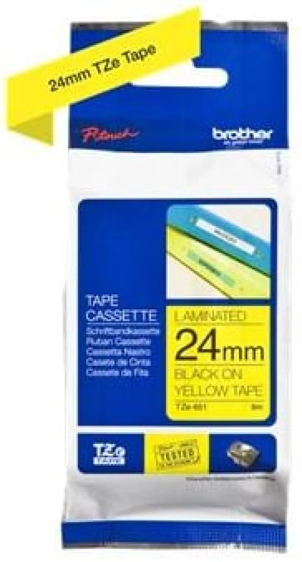 Tape 24mm TZe-651 svart på gul