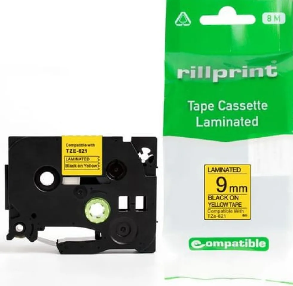 Tape 9mm TZe-621 svart på gul