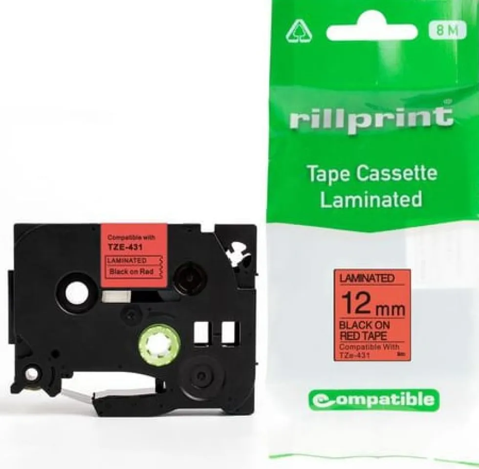 Tape 12mm TZe-431 svart på röd