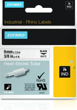 Tape Rhino krympslang 9mm svart på vit