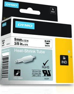 Tape Rhino krympslang 9mm svart på vit