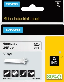 Tape Rhino vinyl 9mm svart på vit