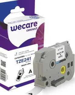 Tape WECARE 18mm TZe-241 svart på vit