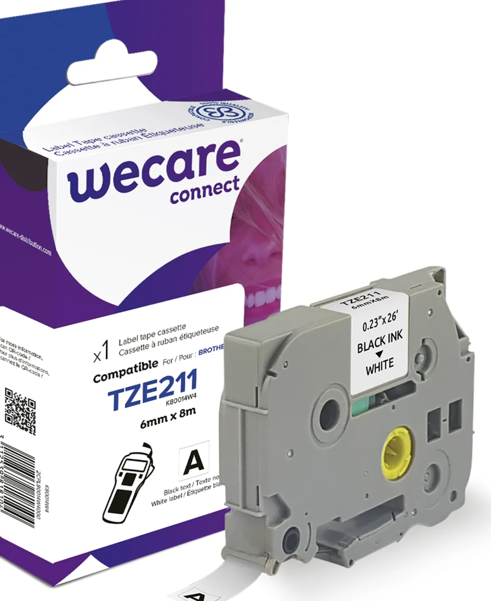 Tape WECARE 6mm TZe-211 svart på vit