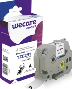 Tape WECARE 24mm TZe-251 svart på vit
