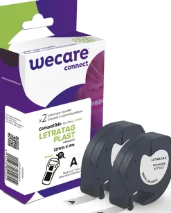 Tape WECARE Plast 12mmx4m sv på vit 2/fp