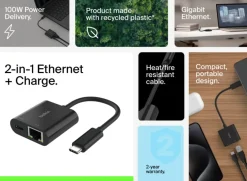 USB-C Ethernet Adapter 100W PD